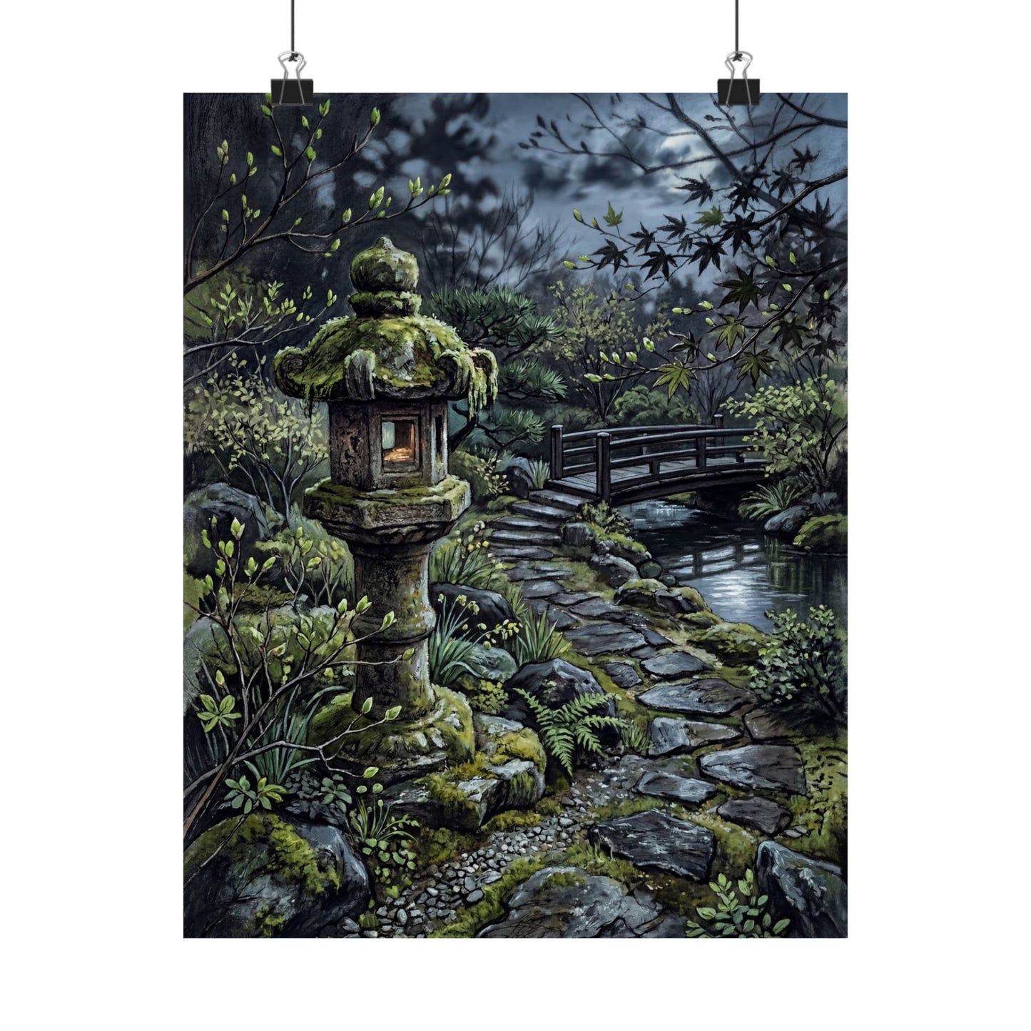 Cozy Stone Lantern Wall Art Print - Texture Japandi Art Print