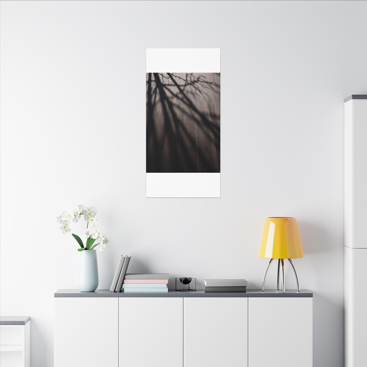 Dark Japandi Shadow Play in Dawn | Moody Minimal Canvas Art
