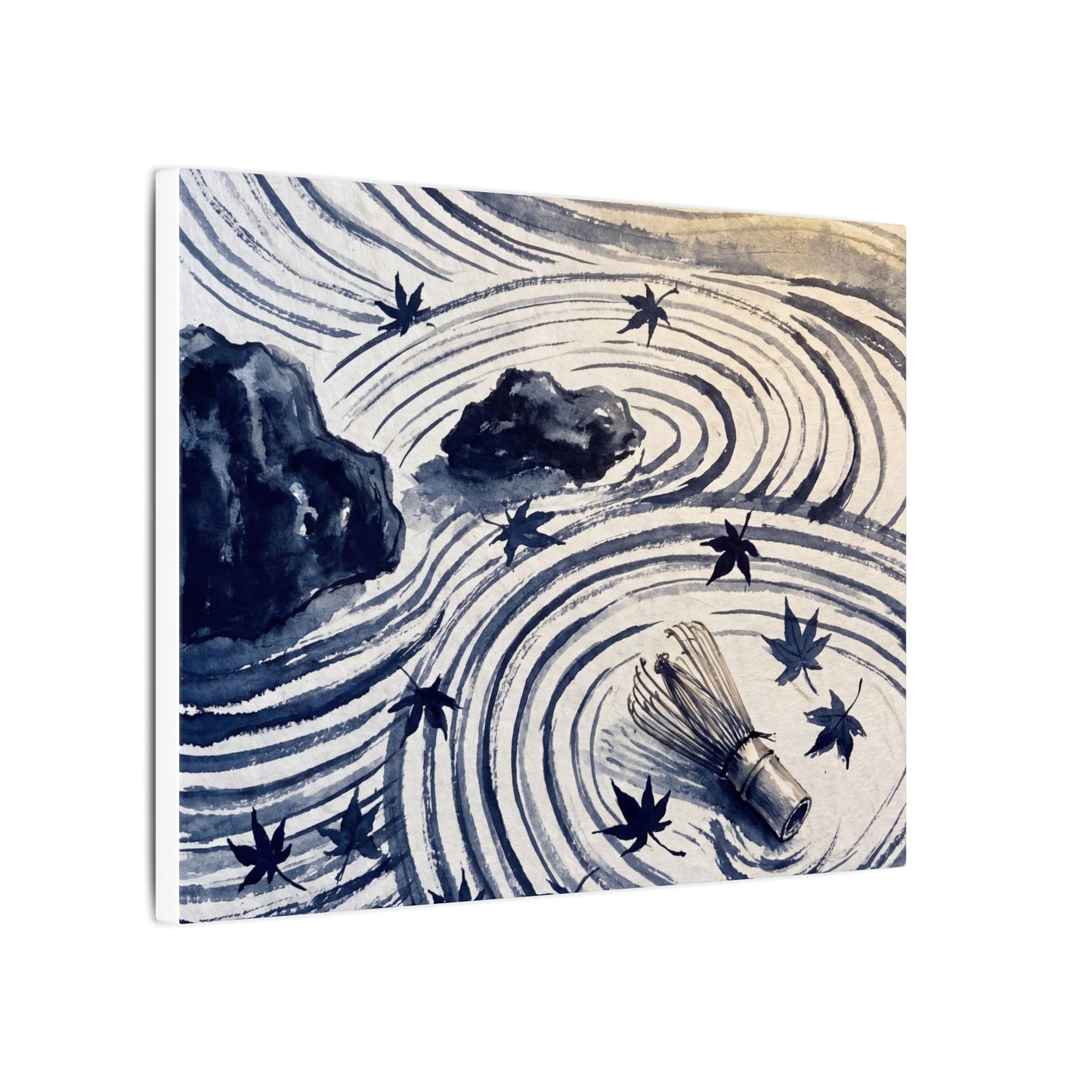 Zen Rock Garden in Golden Hour | Sumi E Canvas Art