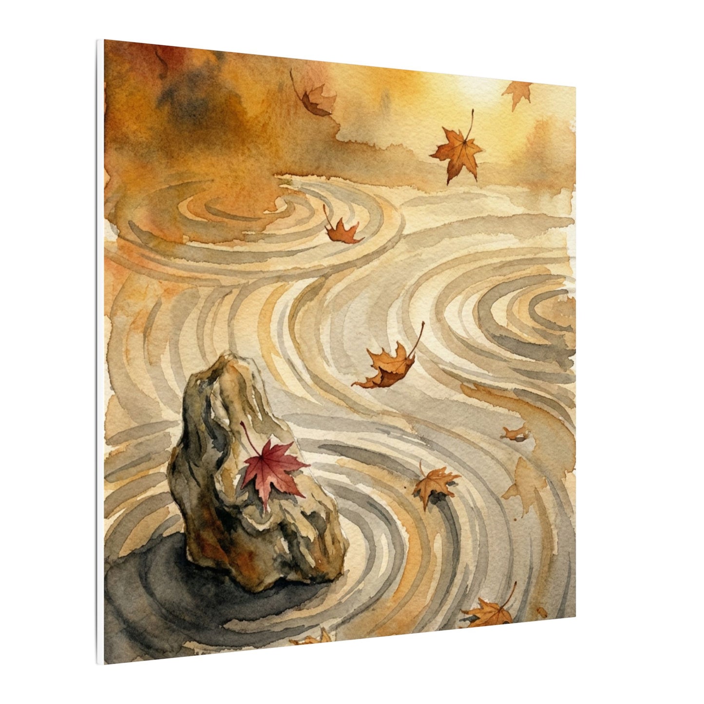 Autumn Rock Garden Watercolor Canvas Art | Neutral Decor