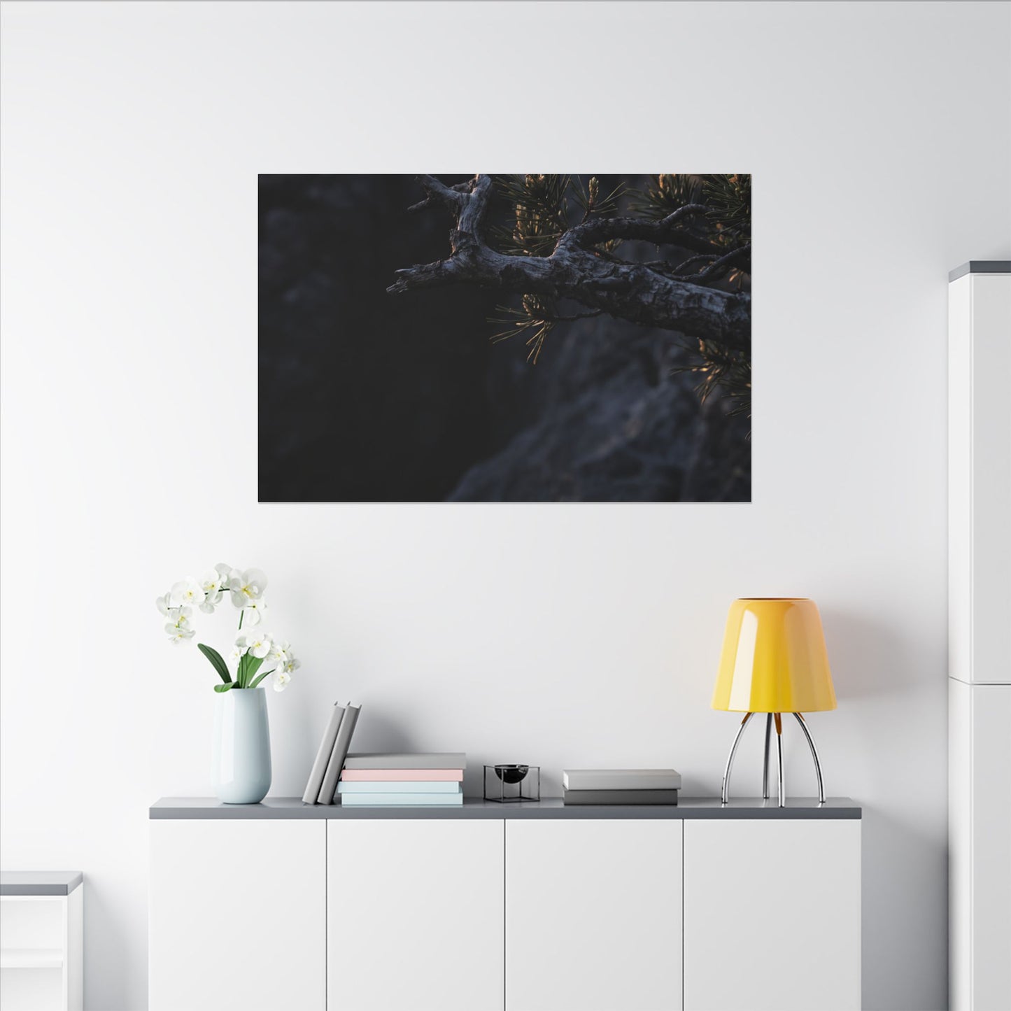 Pine Tree Moody Minimal Canvas Art | Sophisticated Dark Japandi Art