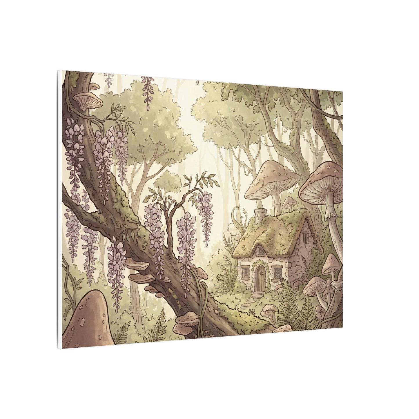 Summer Wisteria Mushroom Illustration Canvas Art | Enchanting Decor