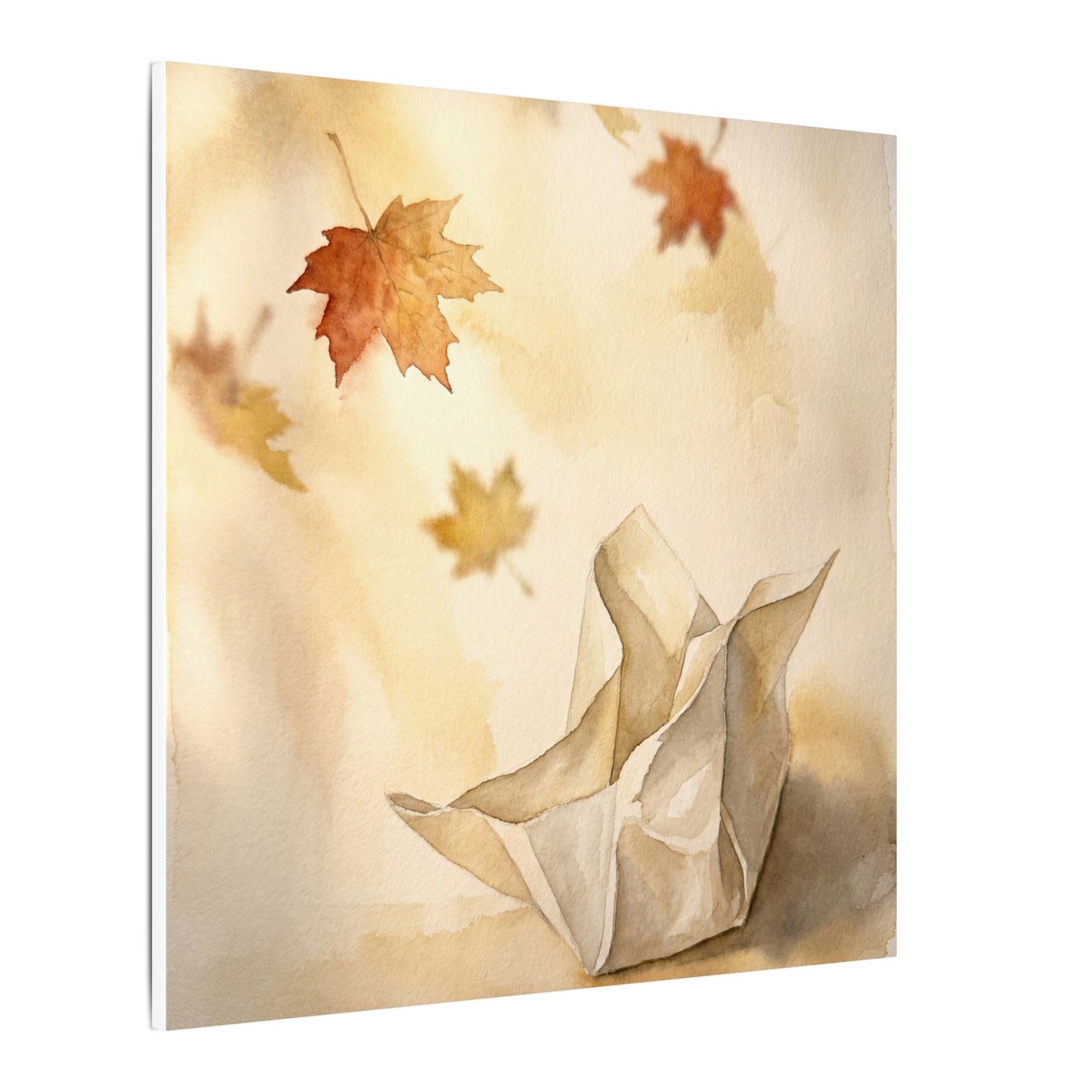 Japandi Paper Fold in Golden Hour | Watercolor Canvas Art