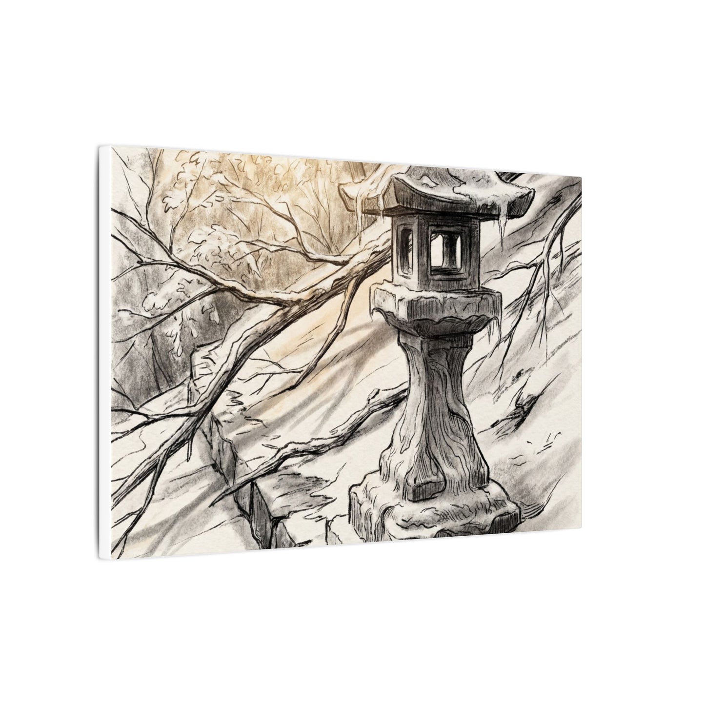 Golden Hour Stone Lantern Canvas Art - Japandi Kanso