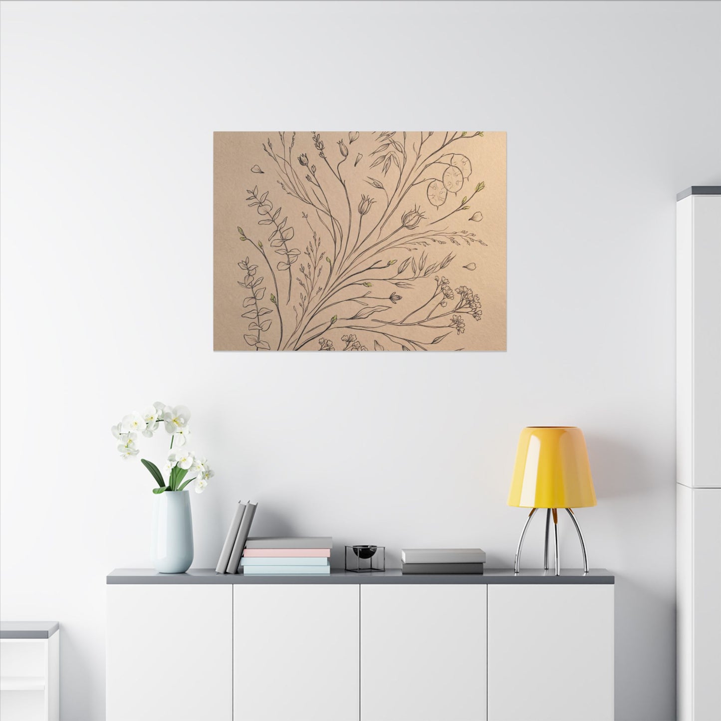 Dried Flowers Canvas Art | Spring Japandi Minimal Line Art