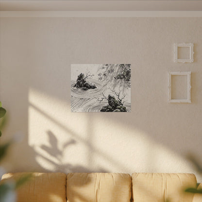 Rock Garden Canvas Art | Winter Zen Sumi E Art