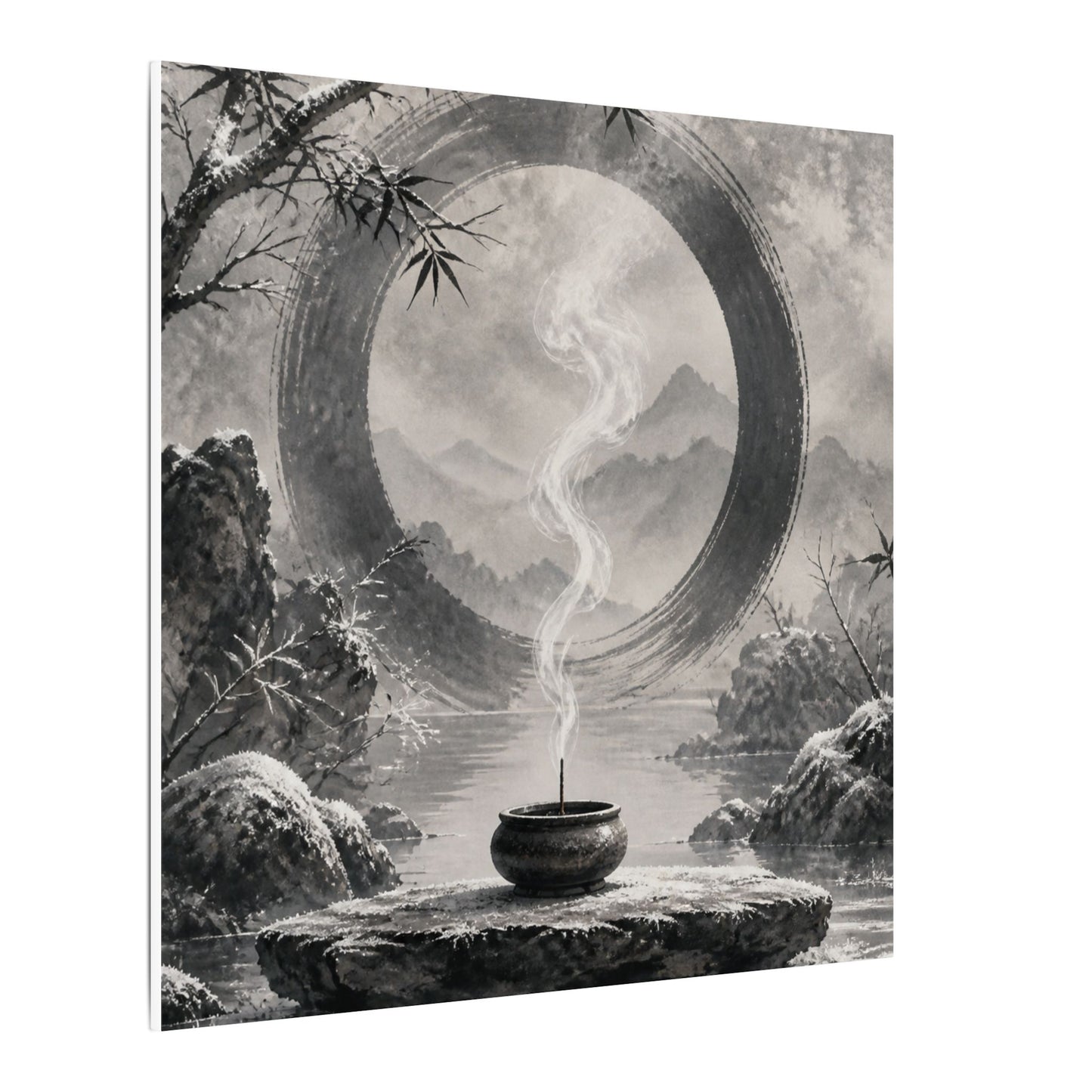 Incense Smoke Canvas Art | Winter Zen Sumi E Art