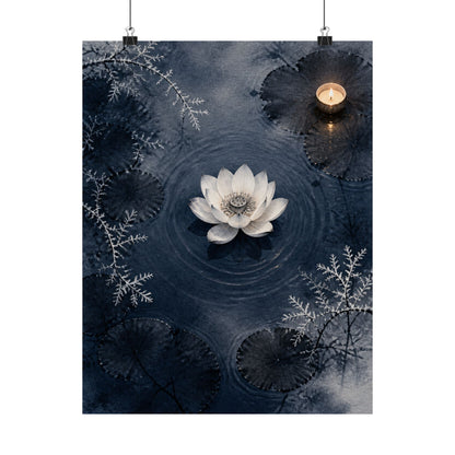 Lotus Flower Wall Art Print | Winter Zen Sumi E Art