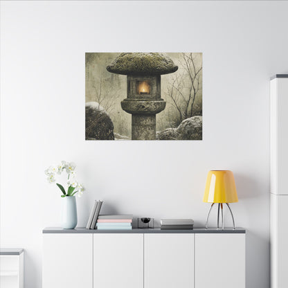 Stone Lantern Winter Canvas Art | Japandi Neutral Design