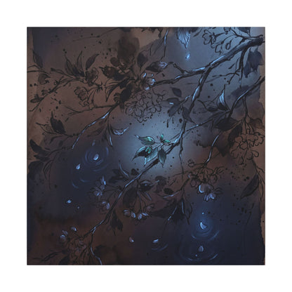 Bold Cherry Blossom Canvas Art - Charcoal Ink Dark Japandi