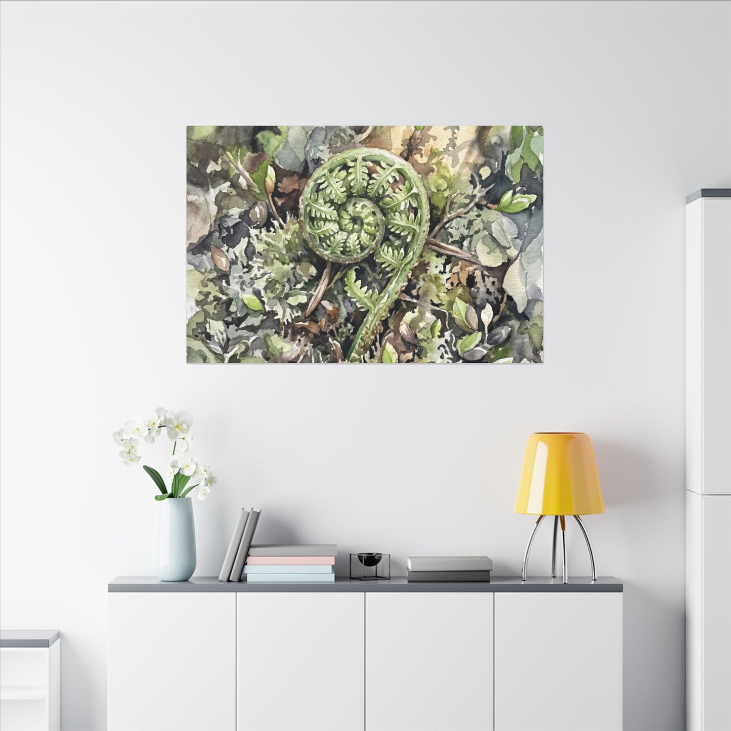 Fern Unfurling Spring Canvas Art | Japandi Neutral Design