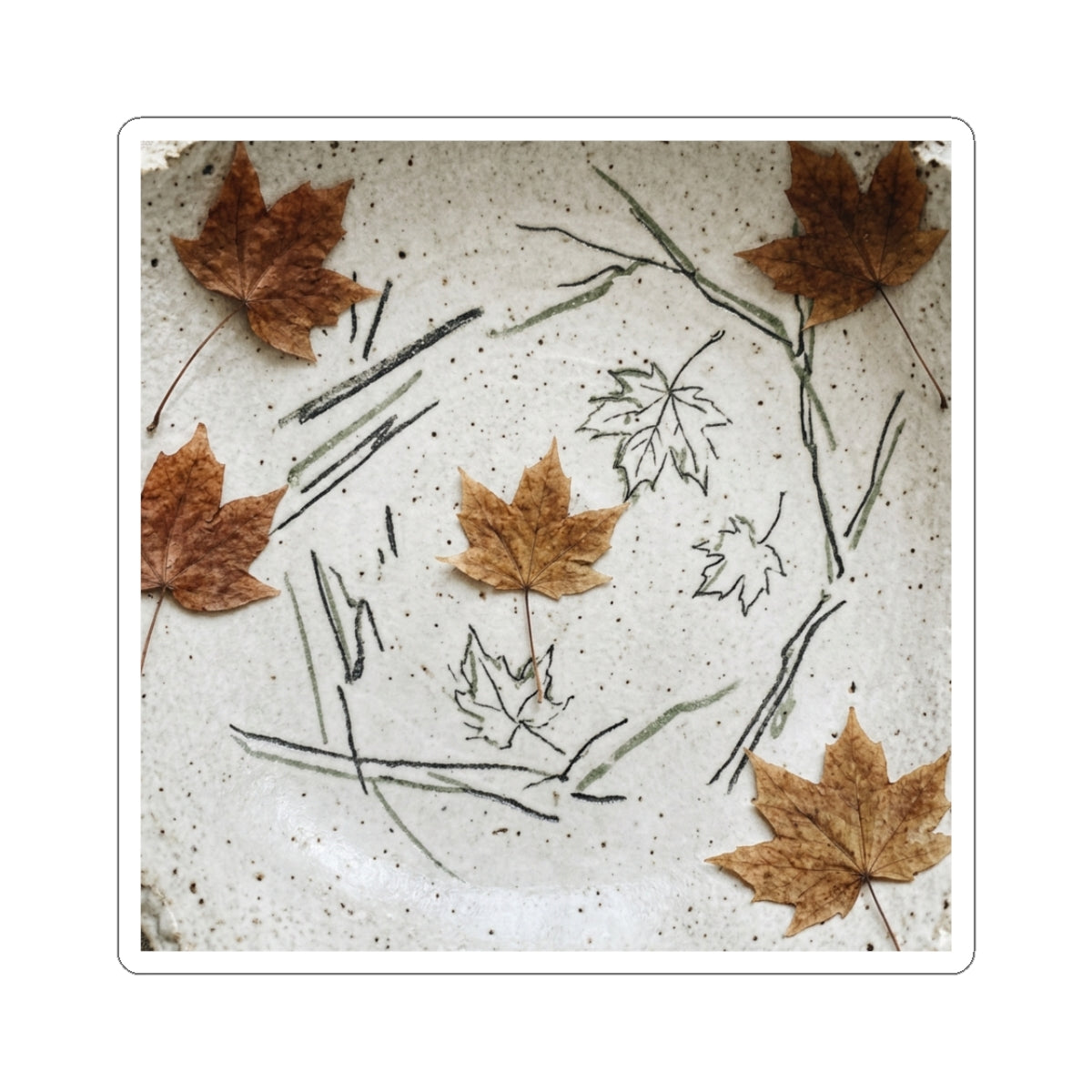 Japandi Ceramic Bowl in Dappled | Minimal Line Sticker