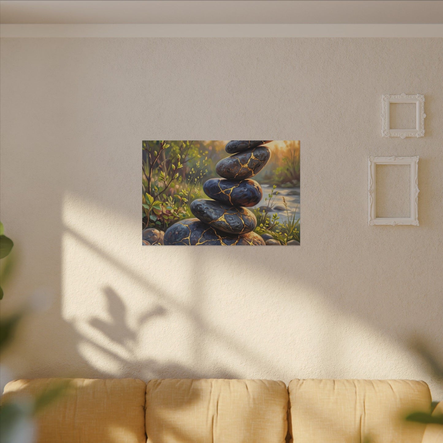 Spring River Stones Gold Repair Canvas Art | Healing Decor