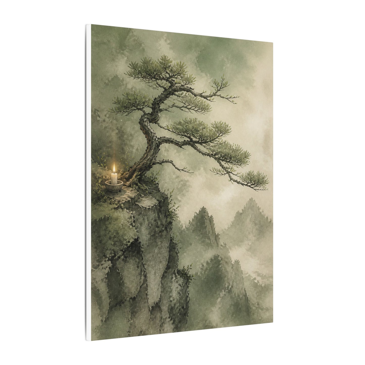 Candlelight Pine Tree Canvas Art - Japandi Kanso