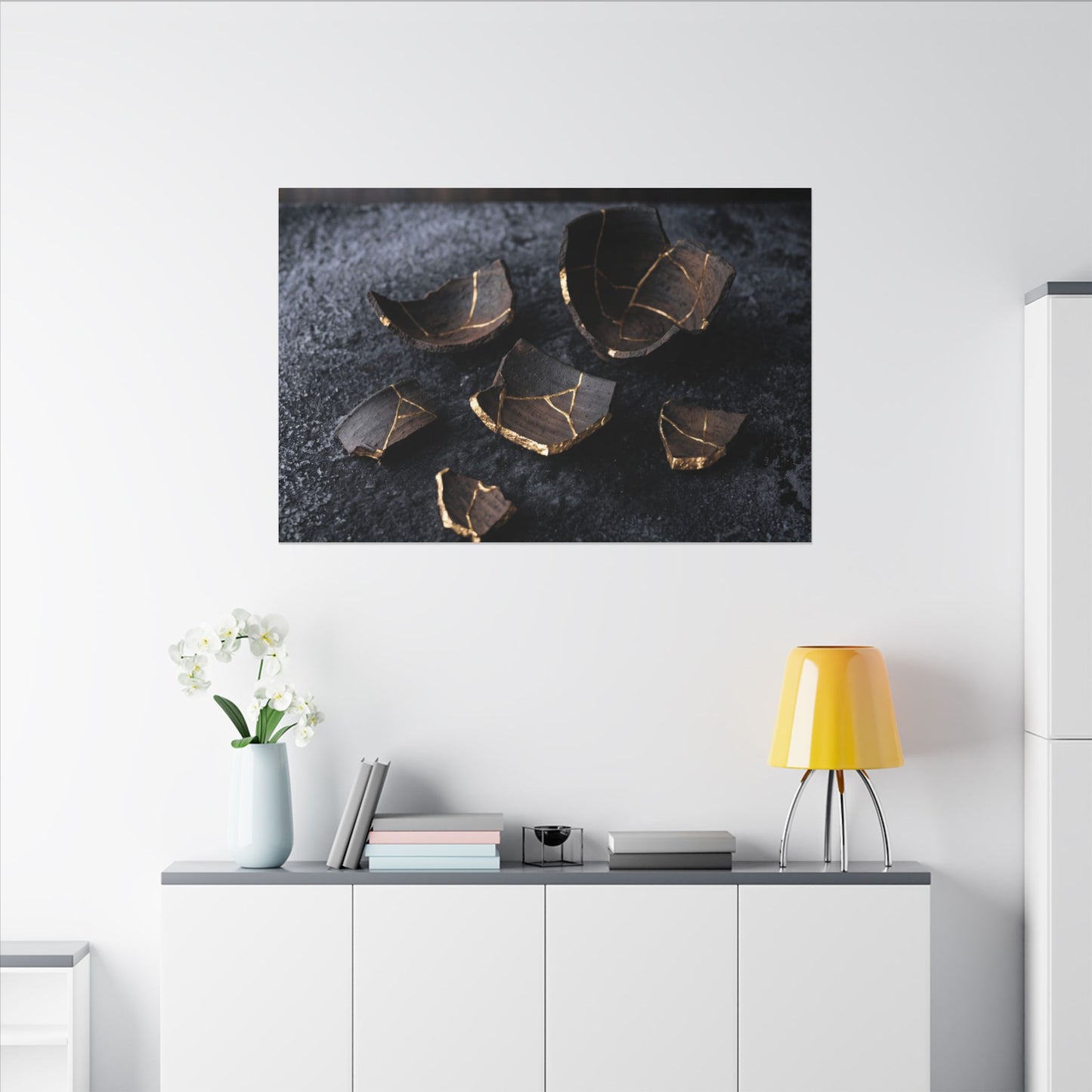 Winter Broken Pottery Shadow Zen Canvas Art | Bold Decor