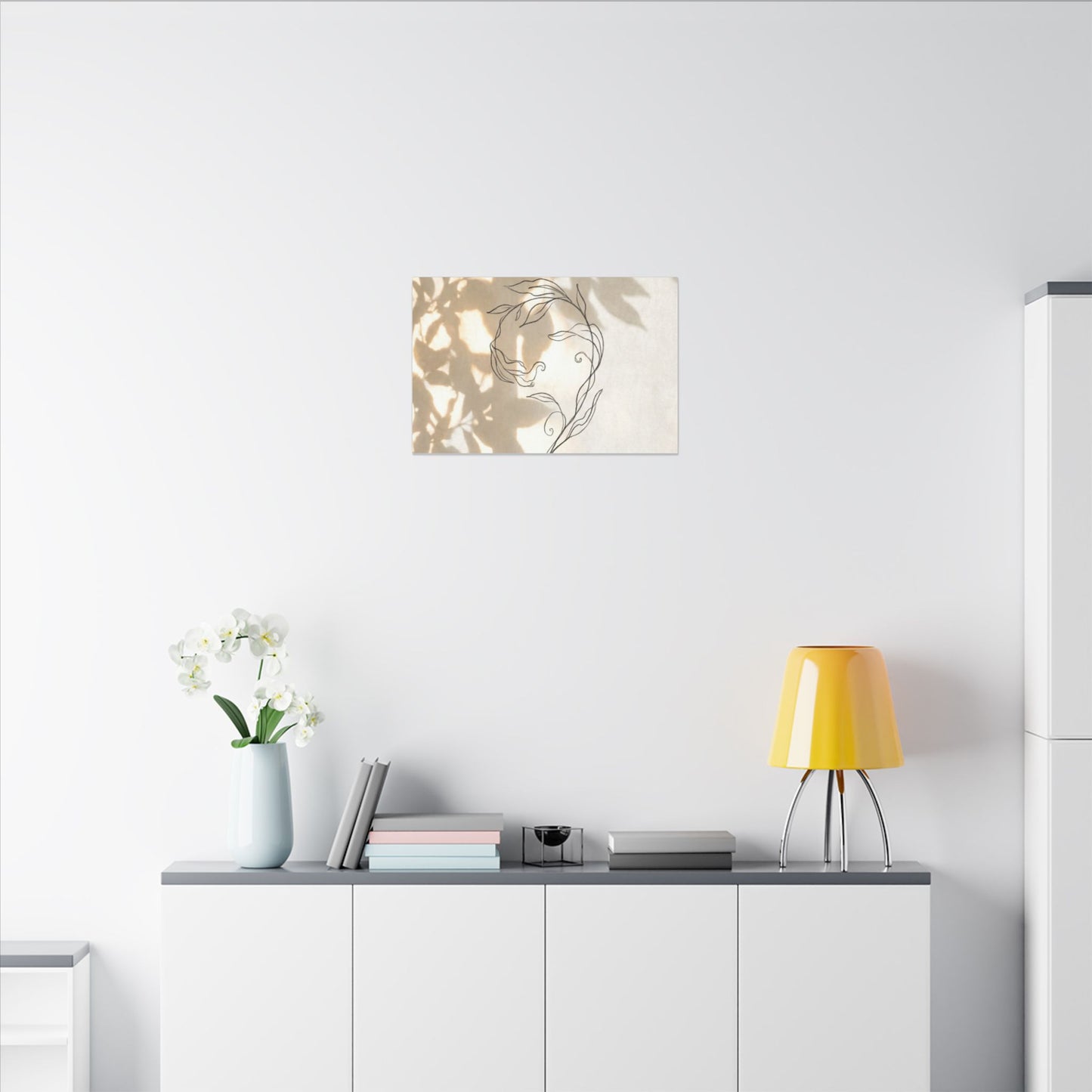Warm Shoji Screen Canvas Art - Minimal Line Japandi
