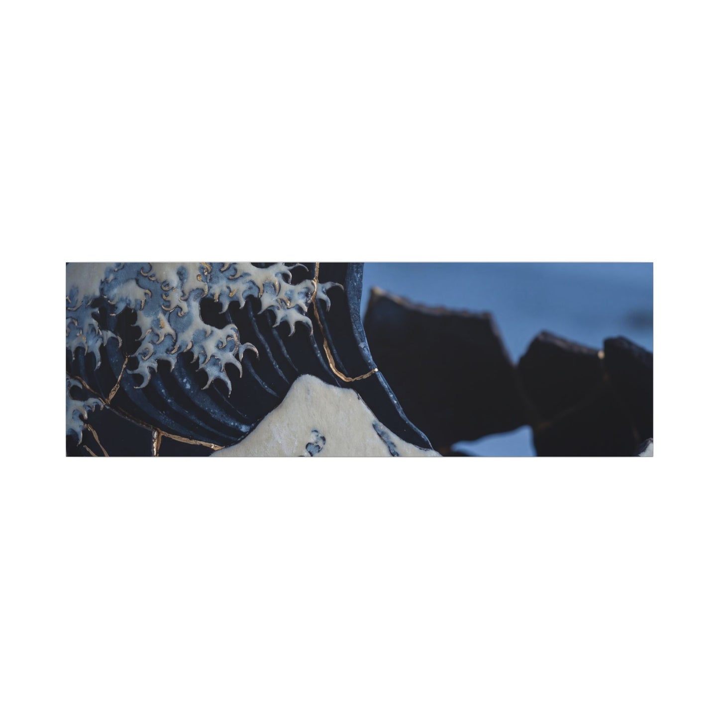 Ocean Wave Canvas Art | Winter Kintsugi Gold Repair Art