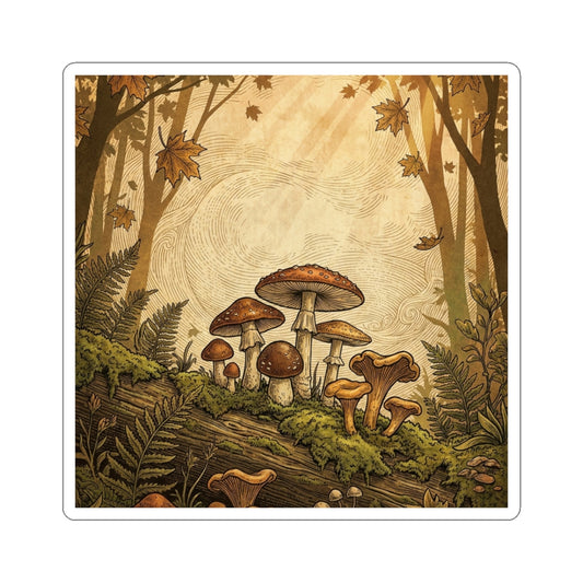 Wild Mushrooms Vintage Botanical Sticker | Rustic Cottagecore Art