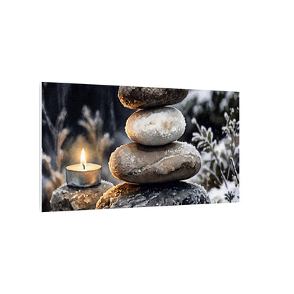 River Stones Canvas Art | Winter Japandi Watercolor Art