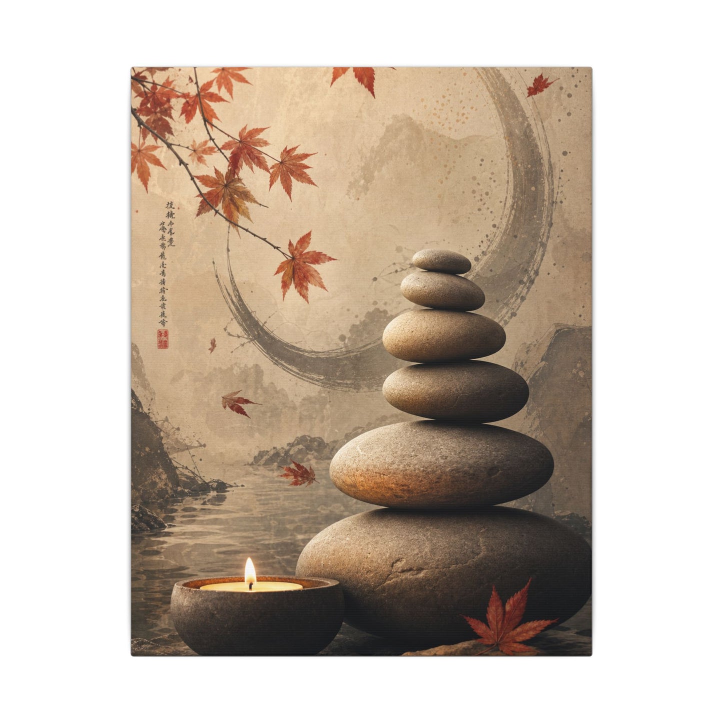 Japandi River Stones in Candlelight | Japanese Pattern Canvas Art