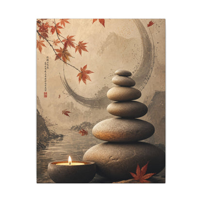 Japandi River Stones in Candlelight | Japanese Pattern Canvas Art