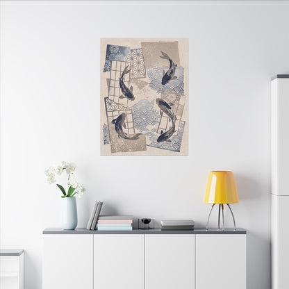 Earthy Koi Pond Canvas Art - Japanese Pattern Japandi
