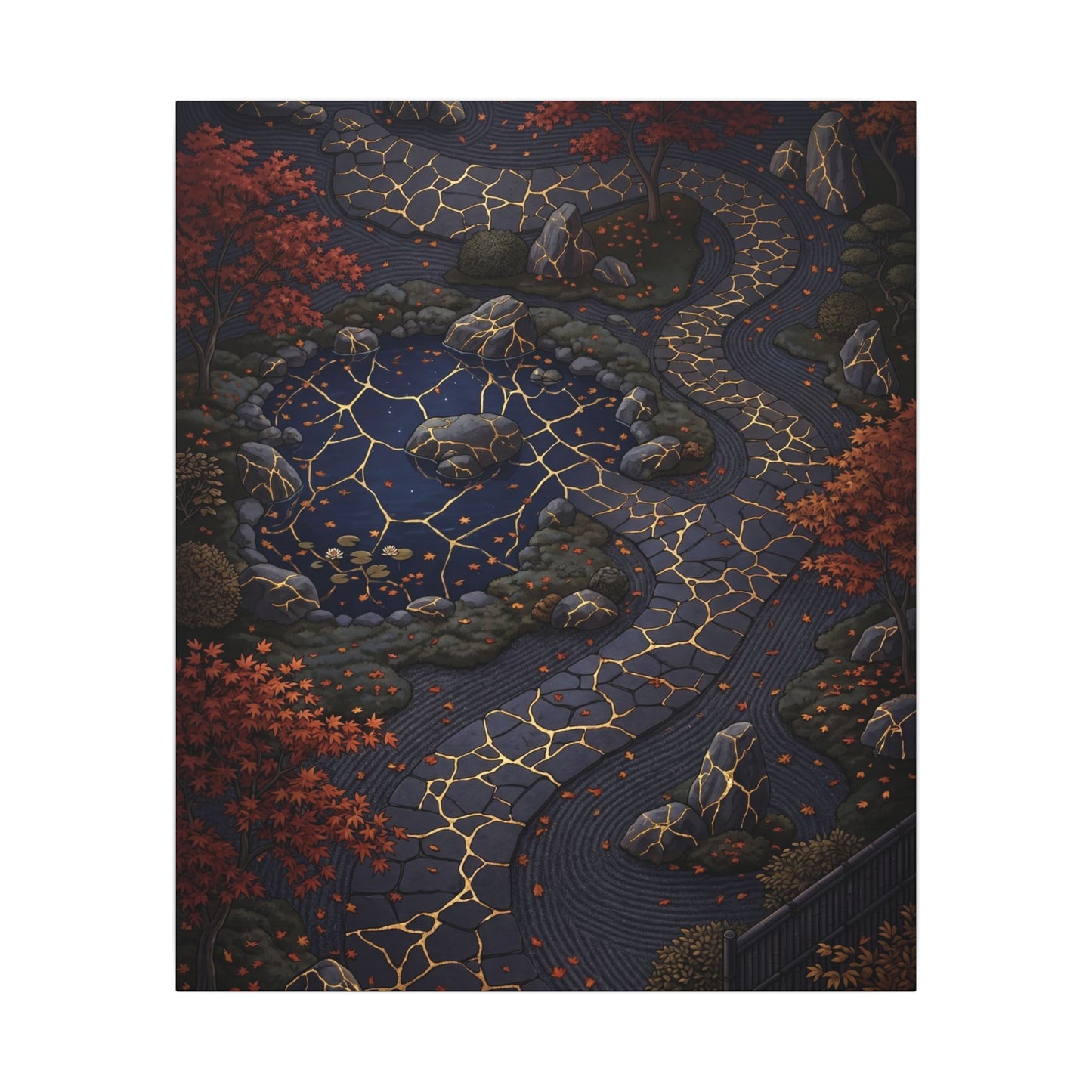 Moonlit Garden Gold Vein Canvas Art | Resilient Kintsugi Art