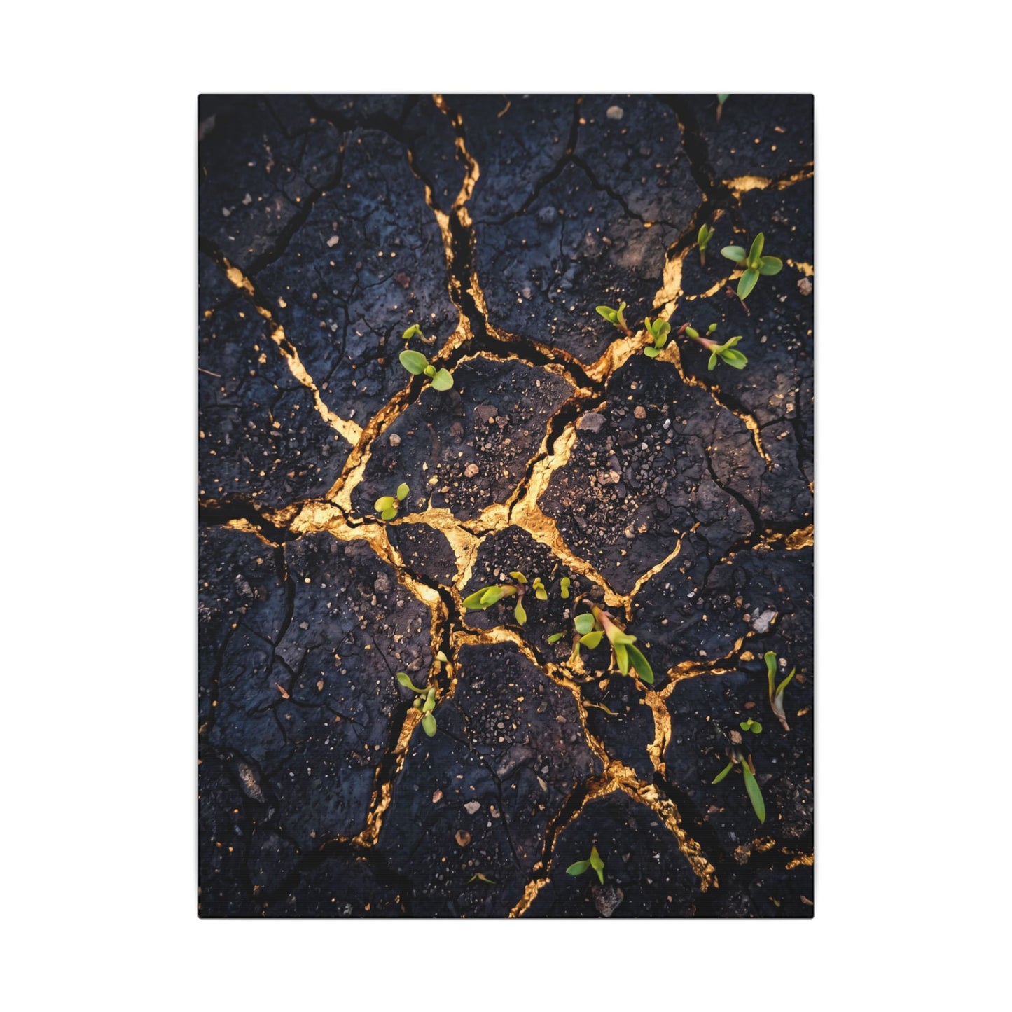 Spring Cracked Earth Crackle Gold Canvas Art | Healing Decor