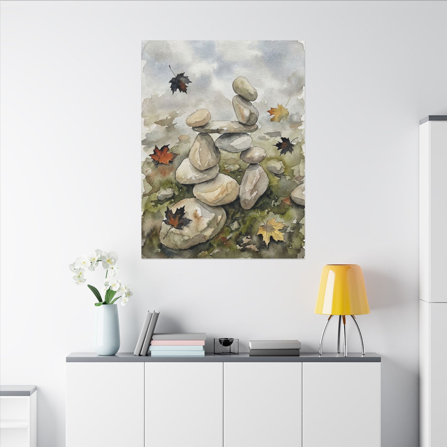 Overcast River Stones Canvas Art - Japandi Fukinsei