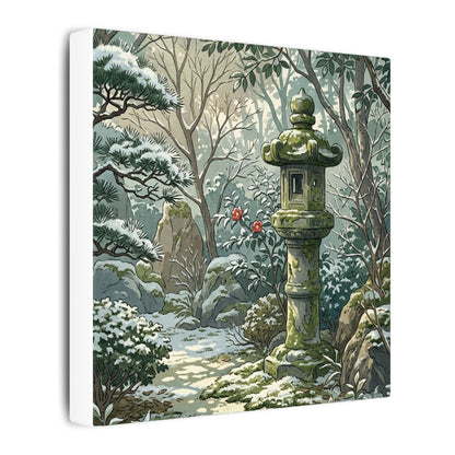 Stone Lantern Winter Canvas Art | Japandi Warm Design
