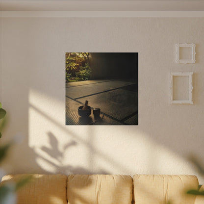 Dark Japandi Tea Ceremony in Golden Hour | Dark Texture Canvas Art