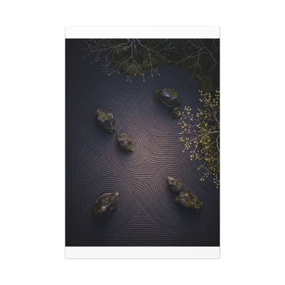 Dark Japandi Rock Garden in Dawn | Shadow Zen Canvas Art