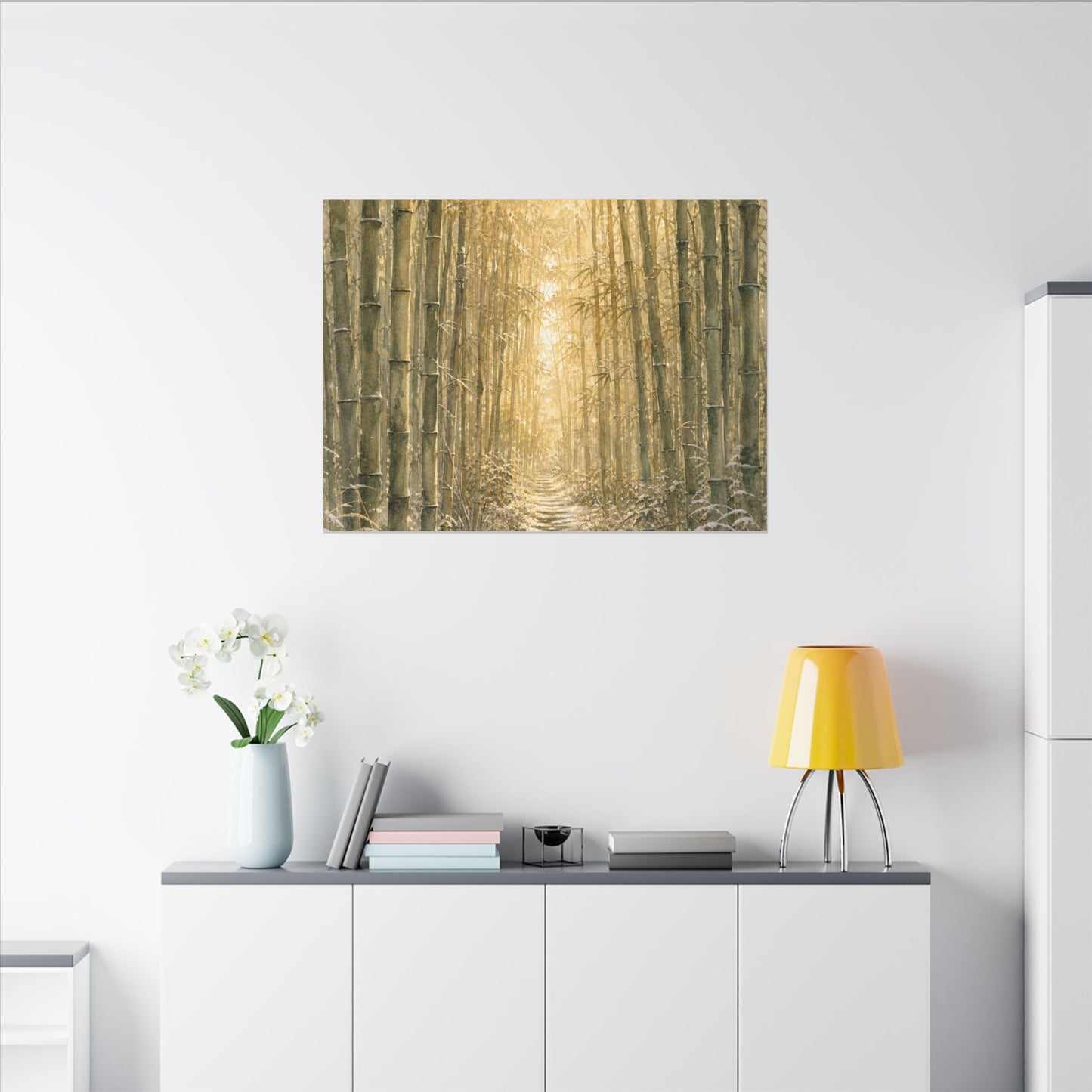 Bamboo Grove Winter Canvas Art | Japandi Elegant Design