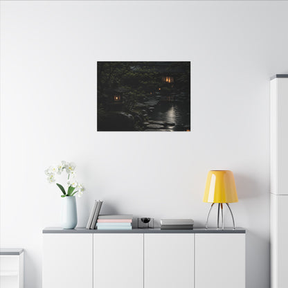 Moonlit Garden Shadow Zen Canvas Art | Sophisticated Dark Japandi Art