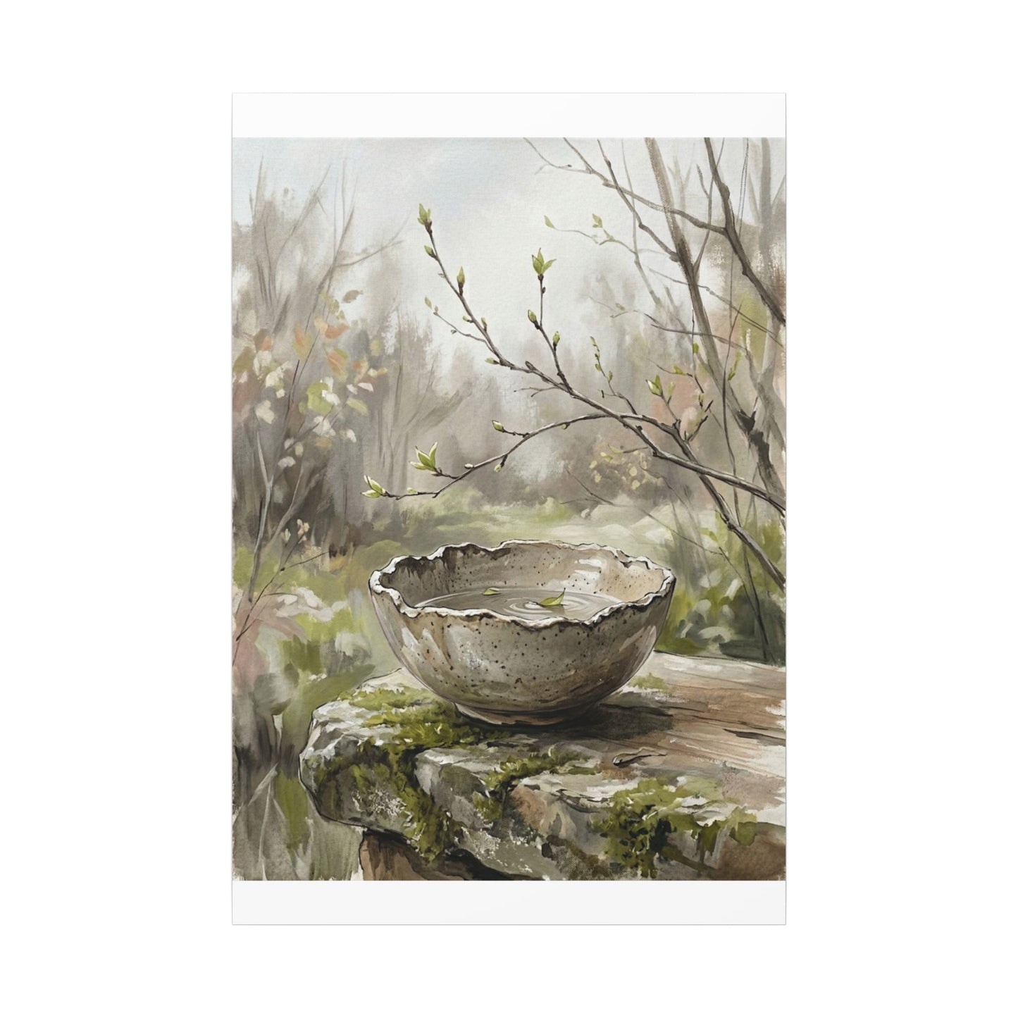 Japandi Ceramic Bowl in Overcast | Minimal Line Canvas Art