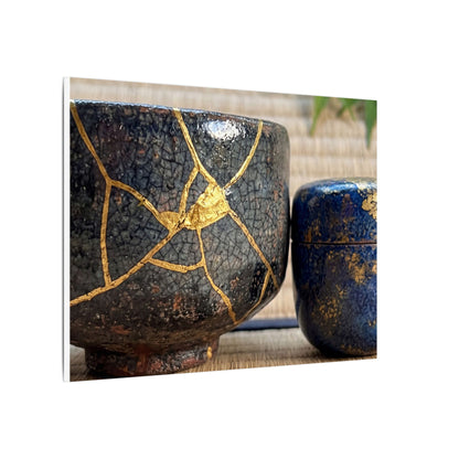 Tea Ceremony Crackle Gold Canvas Art | Philosophical Kintsugi Art
