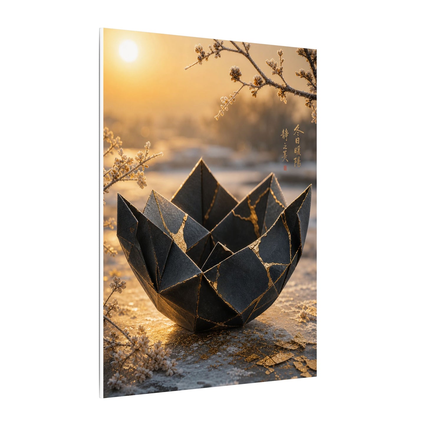 Kintsugi Paper Fold in Golden Hour | Gold Repair Canvas Art