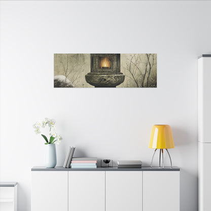 Stone Lantern Winter Canvas Art | Japandi Neutral Design