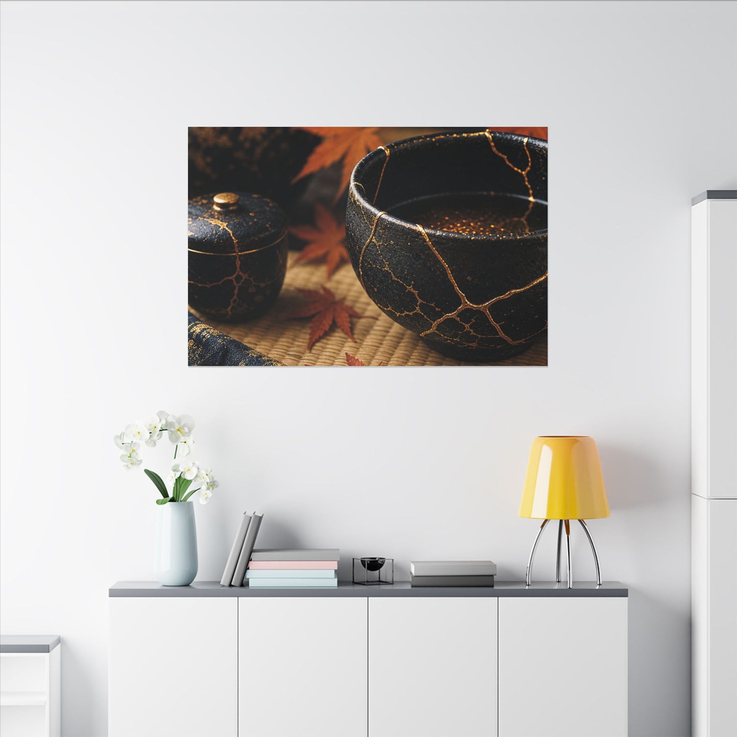 Seijaku Tea Ceremony Canvas Art - Kintsugi Gold Repair