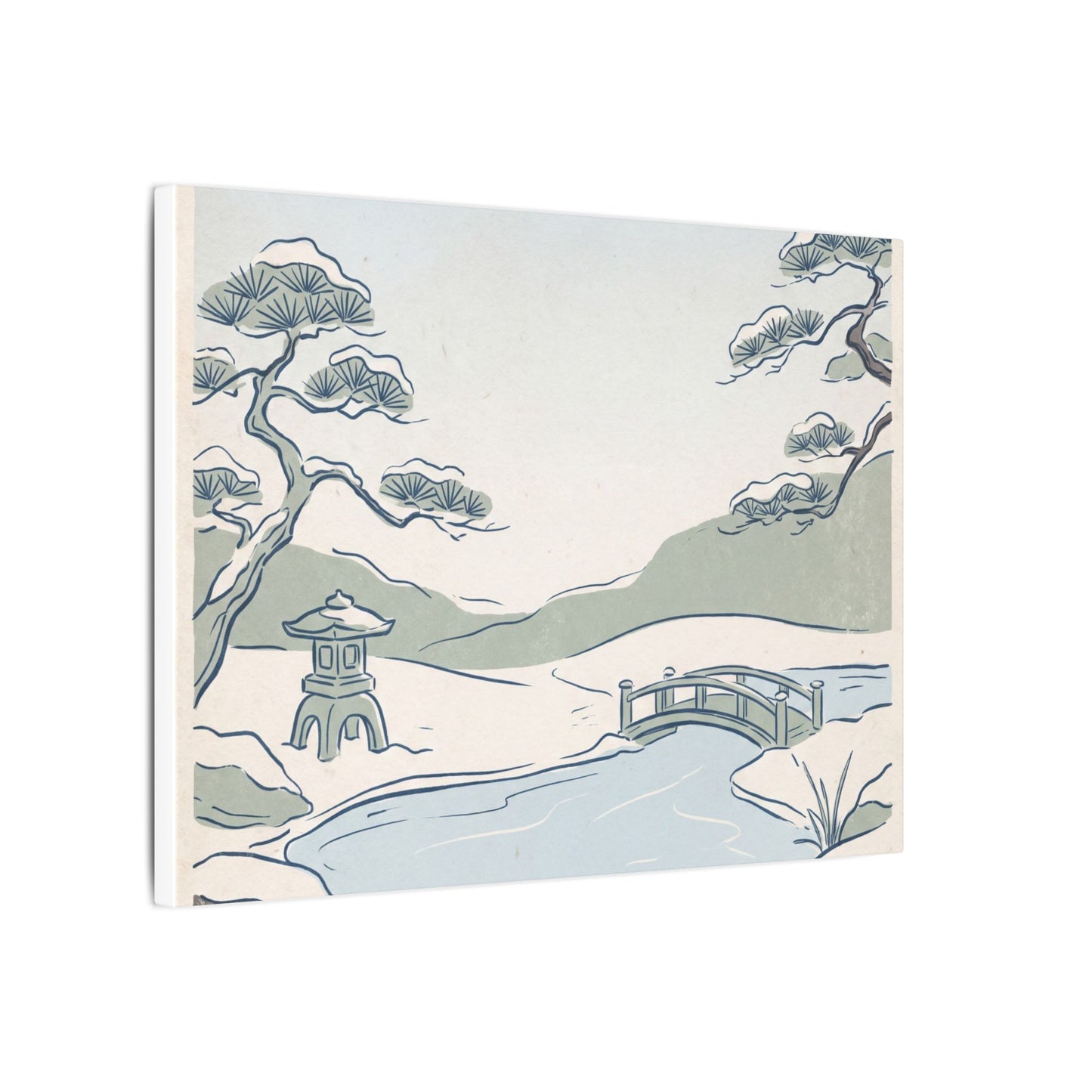 Japandi Moonlit Garden in Moonlight | Minimal Line Canvas Art