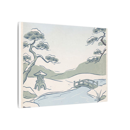 Japandi Moonlit Garden in Moonlight | Minimal Line Canvas Art