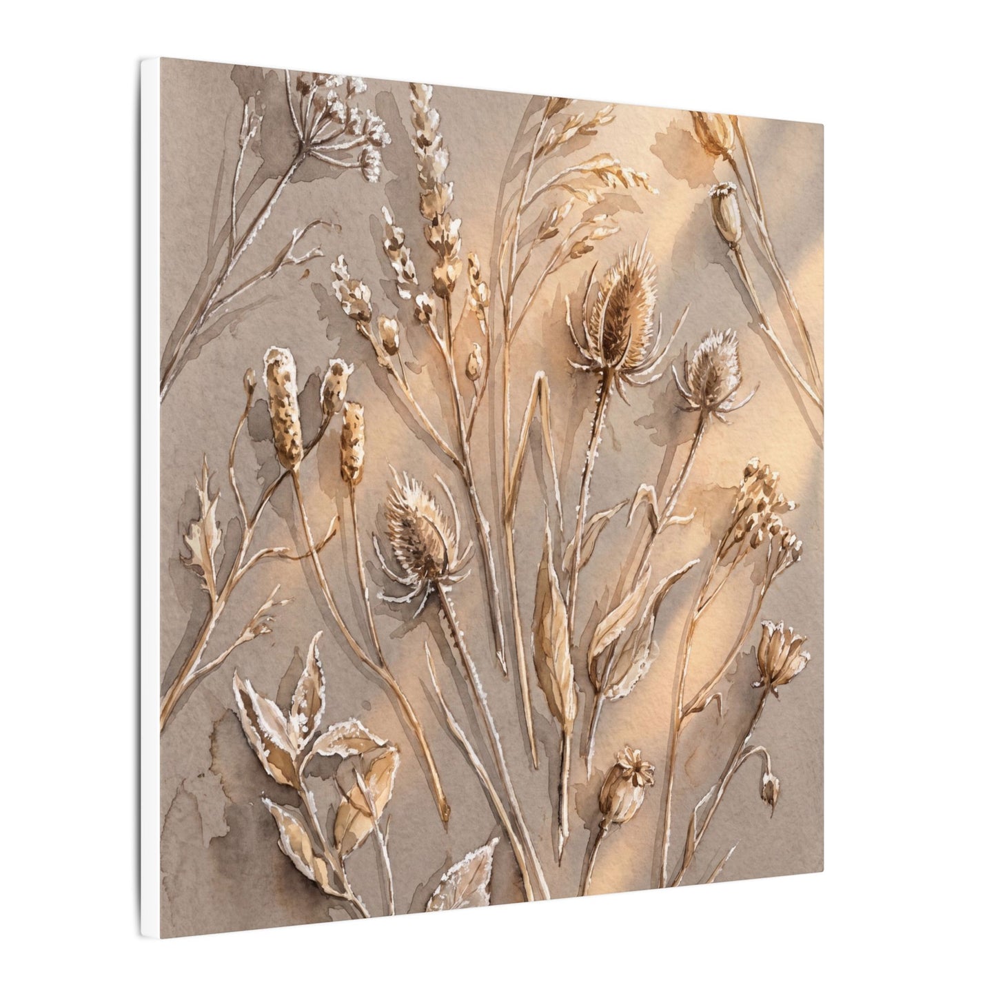 Japandi Dried Flowers in Golden Hour | Watercolor Canvas Art