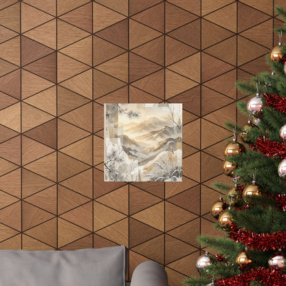 Mountain Mist Japanese Pattern Wall Art Print | Earthy Japandi Art
