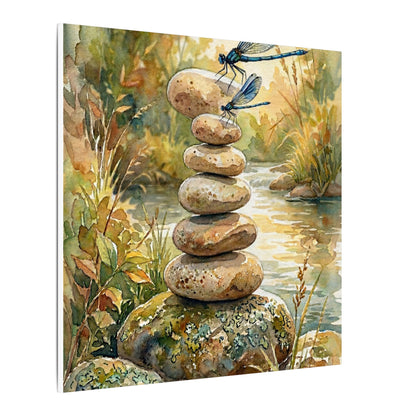 River Stones Summer Canvas Art | Japandi Cozy Design