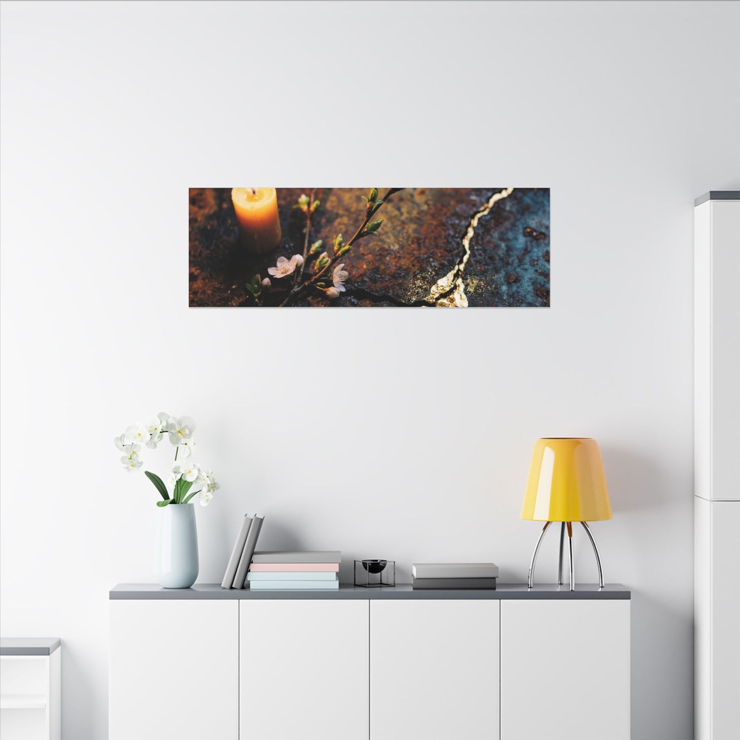 Kintsugi Rust Patina in Candlelight | Gold Repair Canvas Art