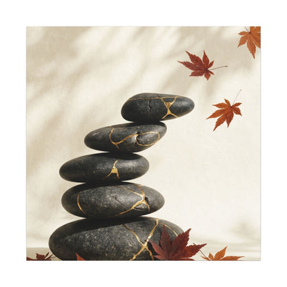 Kintsugi River Stones in Dappled | Crackle Gold Canvas Art