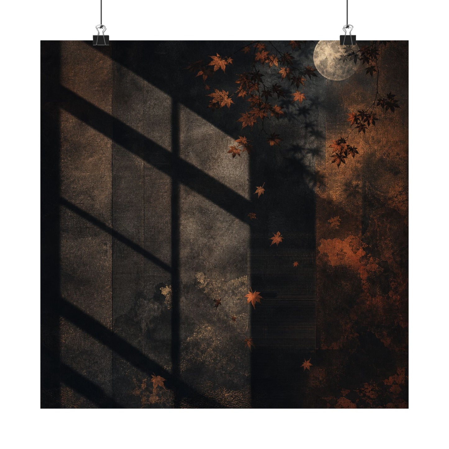 Shadow Play Autumn Wall Art Print | Dark Japandi Luxurious Design