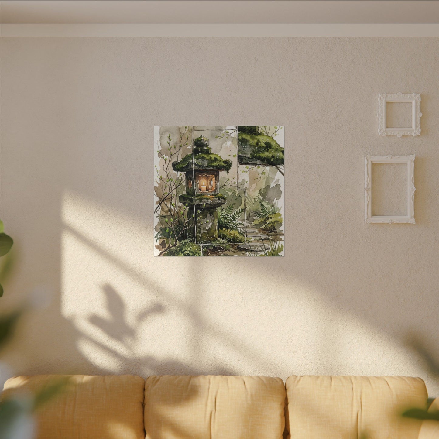 Stone Lantern Watercolor Canvas Art | Elegant Japandi Art