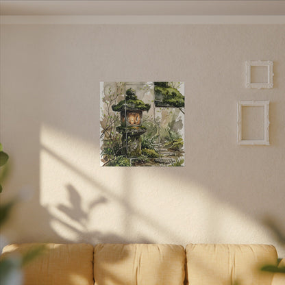Stone Lantern Watercolor Canvas Art | Elegant Japandi Art