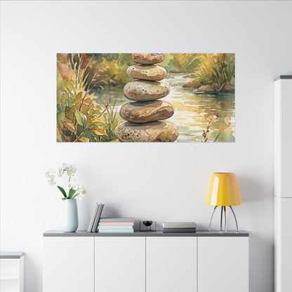 River Stones Summer Canvas Art | Japandi Cozy Design